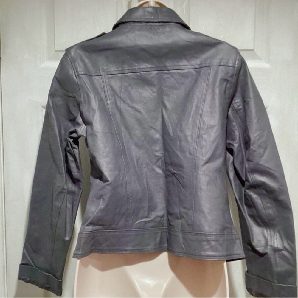 Gray Leather Ruffle Front Jacket size 12 - Picture 3 of 9